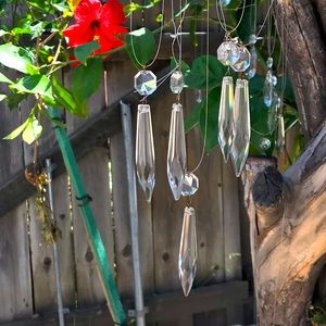 COPY 1- 5 Vntg crystal prisms, long spears w/5 smaller round cut crystals atta…